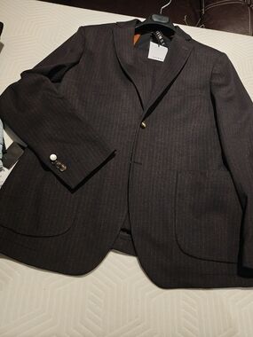 Mens Dark Brown Pinstripe Suits - Tailored Single-Breasted Jacket+ Pants